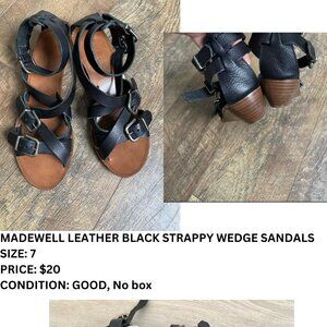 MADEWELL LEATHER BLACK STRAPPY WEDGE SANDAL